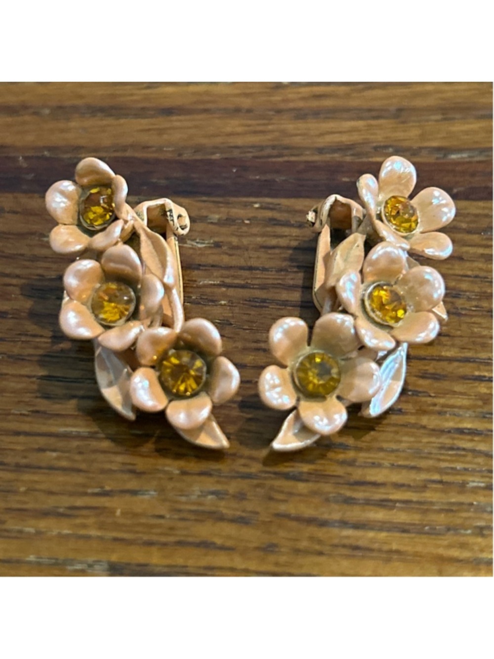 Women's vintage Peach & Amber Floral Clip-On Earrings